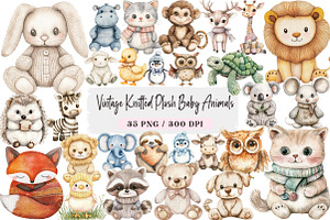 Vintage Knitted Plush Baby Animals, a Seasonal Illustration by DreamArtGraphic