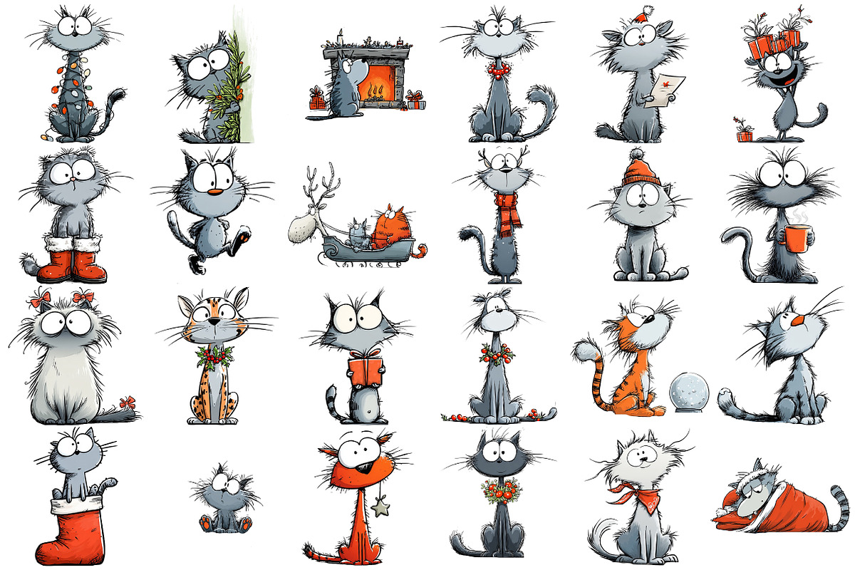 Cute Christmas Cat Clipart, an Illustration by Pixels.Craft (Photo 5 of 6)