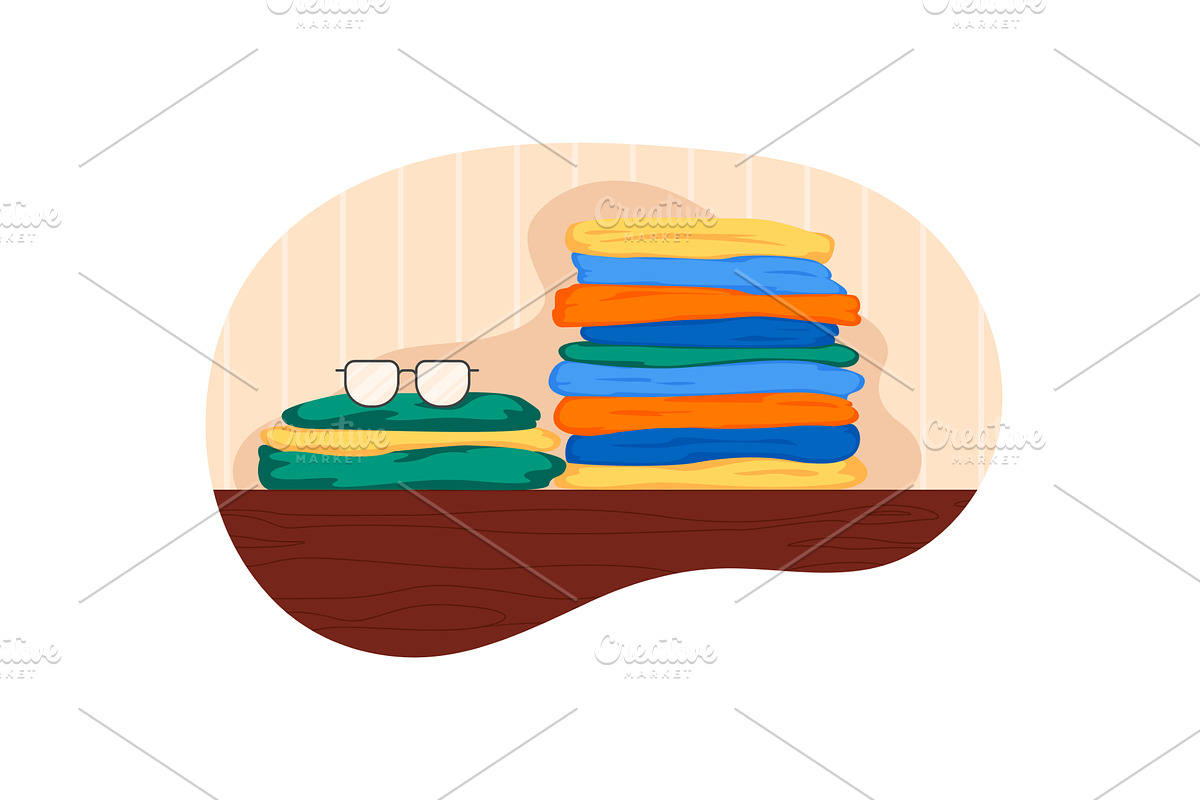 Clothes stack on shop shelf interior, an Object Illustration by vectorpointstudio