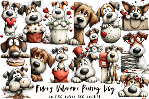 Funny Valentine Peeking Dog Clipart, an Illustration by OK Design