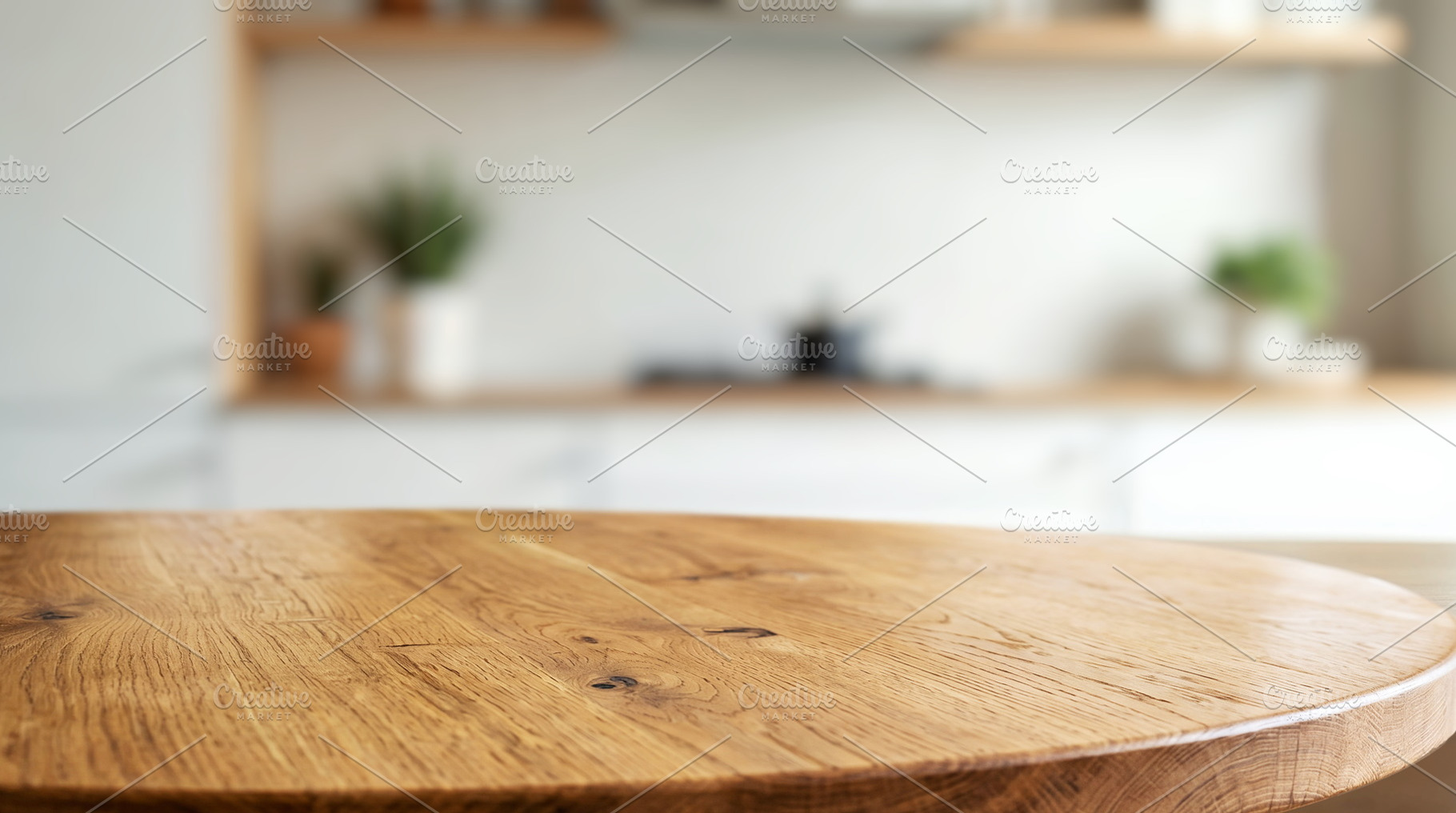 Empty round wooden oak table top, a Food & Drink Photo by Volff