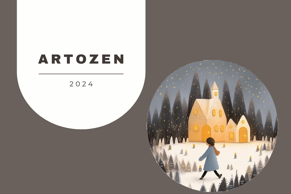 8 Christmas cute girl grey trees, a Seasonal Illustration by ARTOZEN DIGITAL (Photo 6 of 15)
