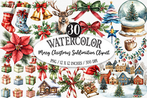 Merry Christmas Sublimation Clipart, an Illustration by Designking