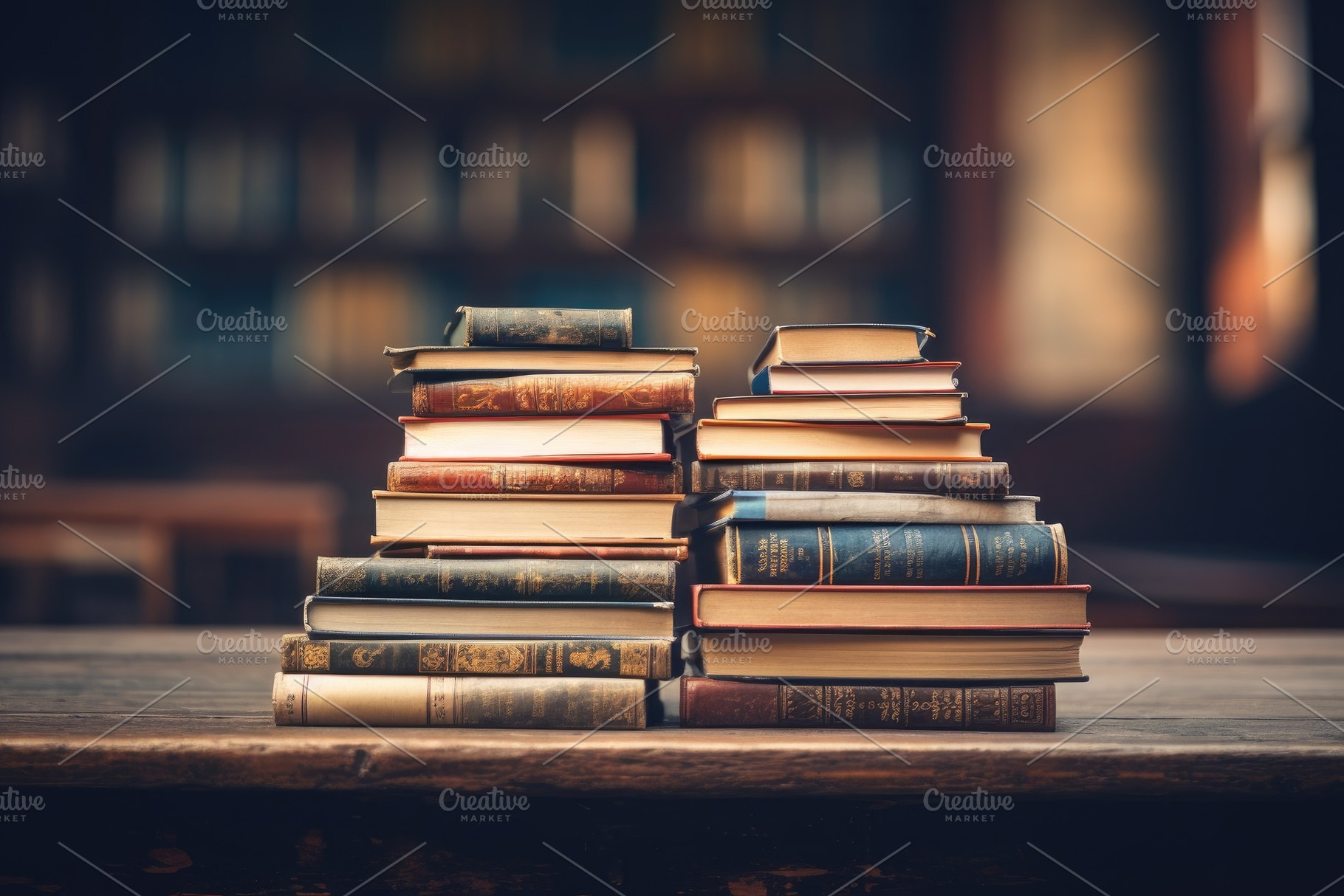 Old books on a wooden table in the l, a Photo by Iftikhar Alam