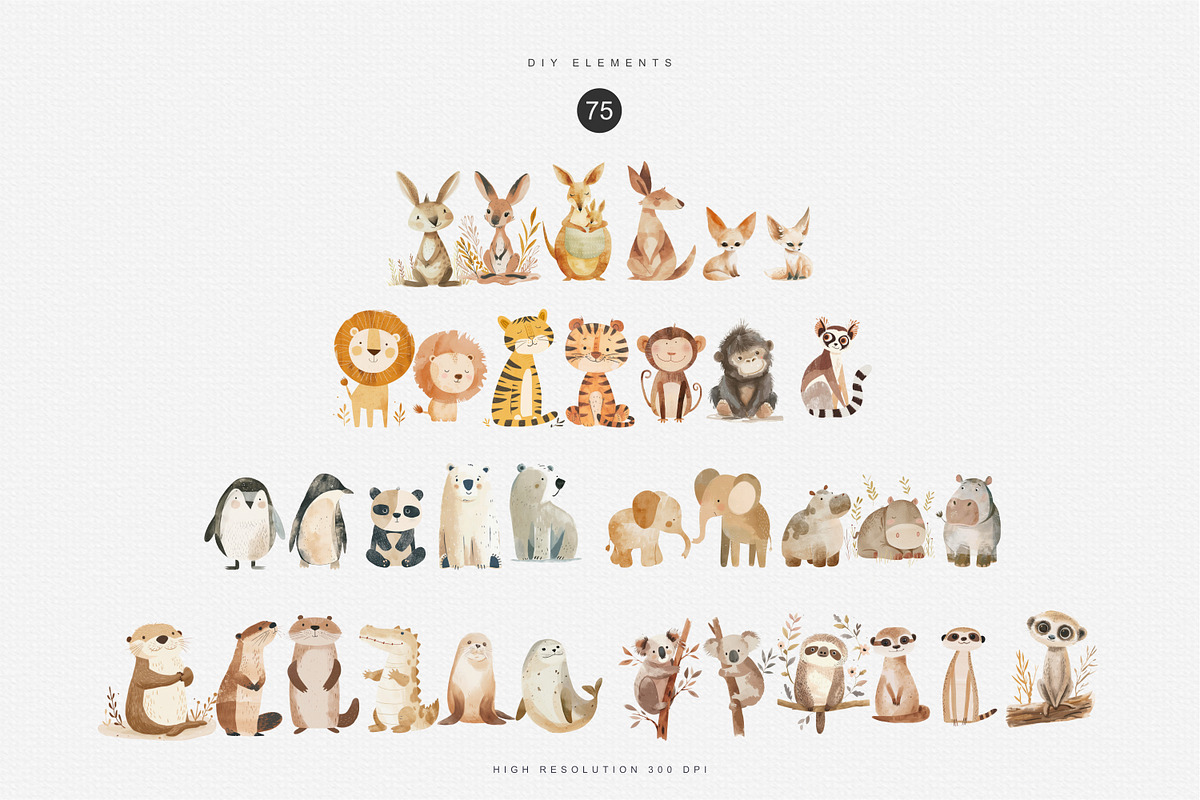 watercolor zoo animal clipart bundle, an Animal Illustration by Pink Studio Art (Photo 8 of 9)