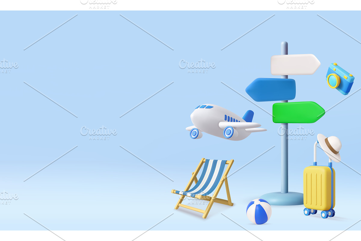 3D Vacation Travel Icons with, a Transportation Illustration by ModVector
