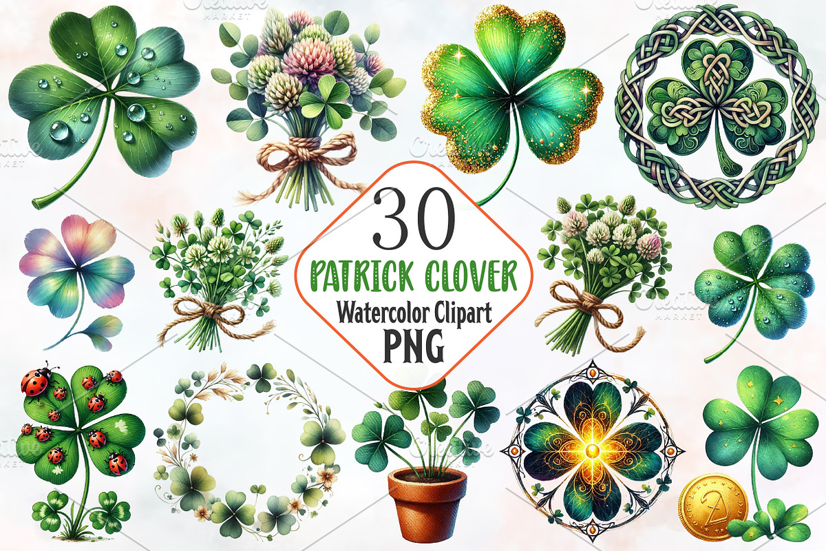 St Patrick Clover Clipart, an Illustration by RobertsArt (Photo 1 of 7)