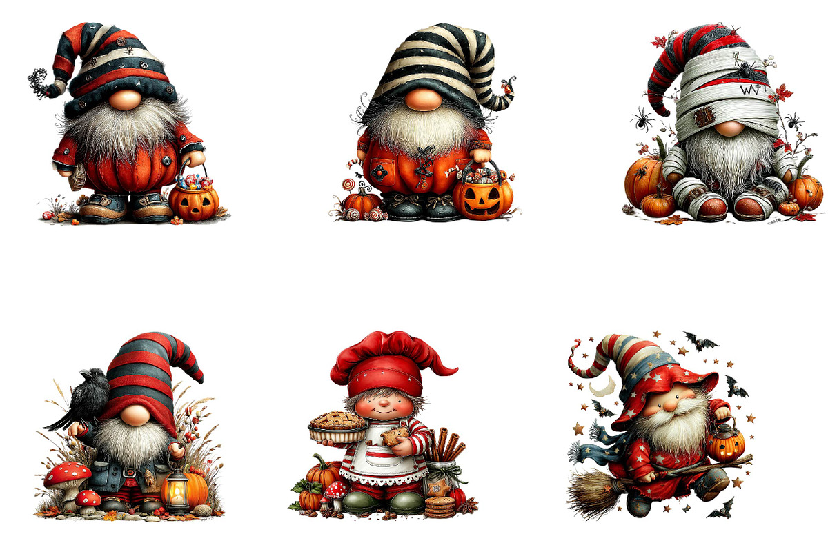 Halloween Gnome Clipart Bundle PNG, a Seasonal Illustration by CreationArt (Photo 3 of 5)