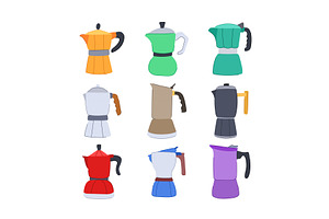 Moka Pot Coffee Set Cartoon Vector