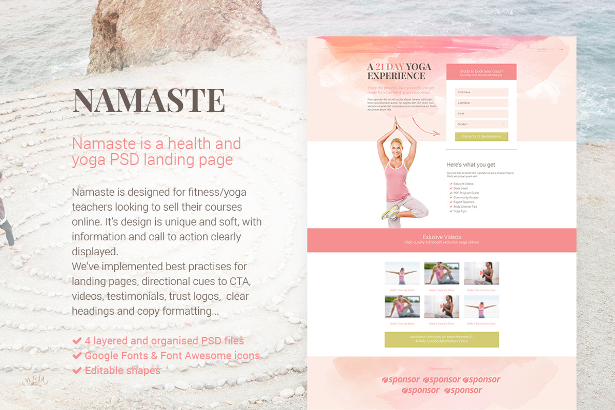 Namaste - Landing page PSD template, a Landing Page Template by Mage Themes (Photo 1 of 5)