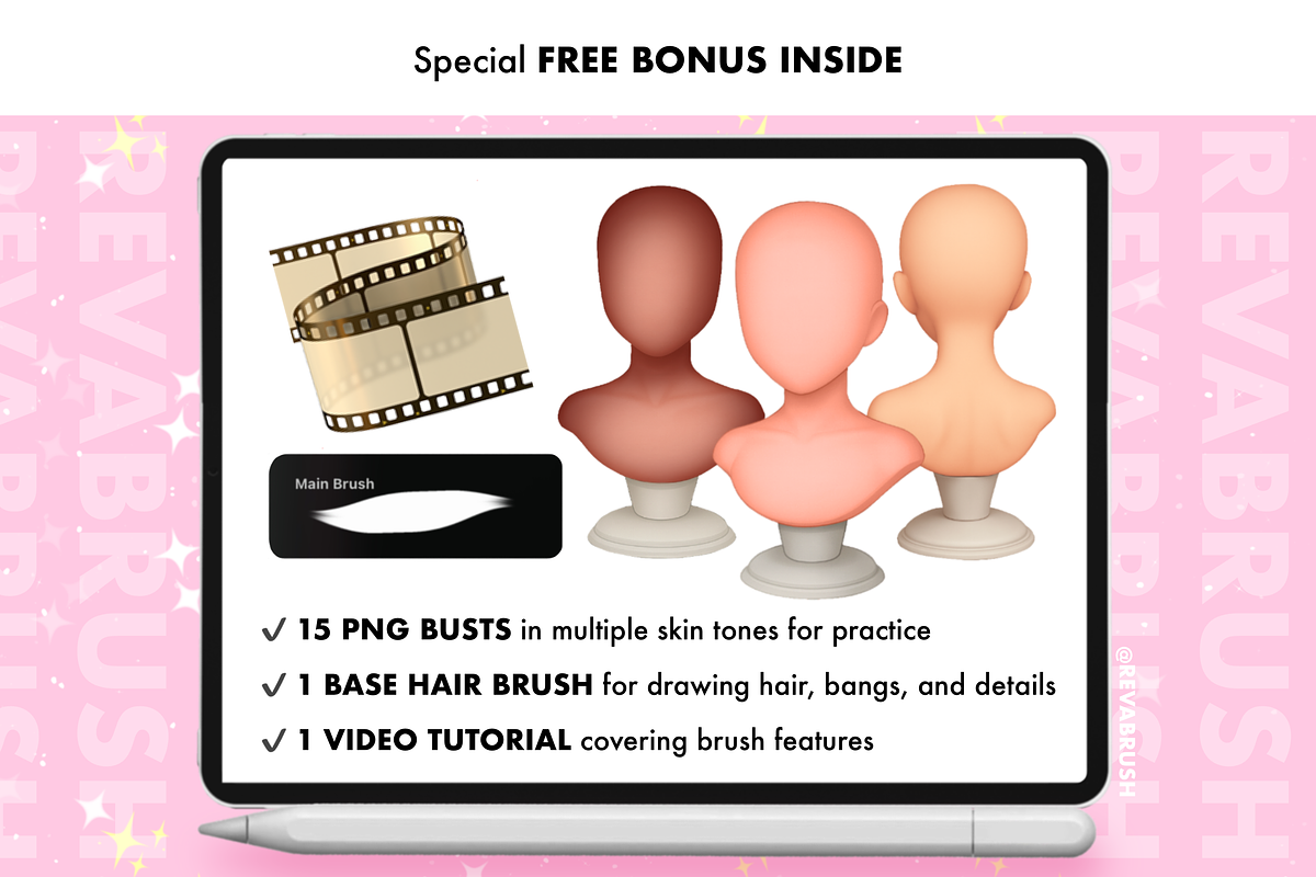 Procreate Hair Female Portrait brush, a Brush Add-On by Revabrush (Photo 5 of 8)