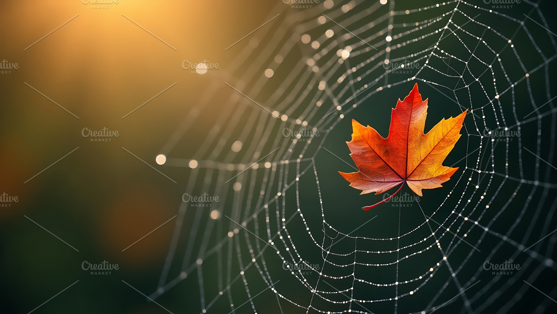Autumn leaf caught in a dewy spiderw, a Nature Photo by Artonix
