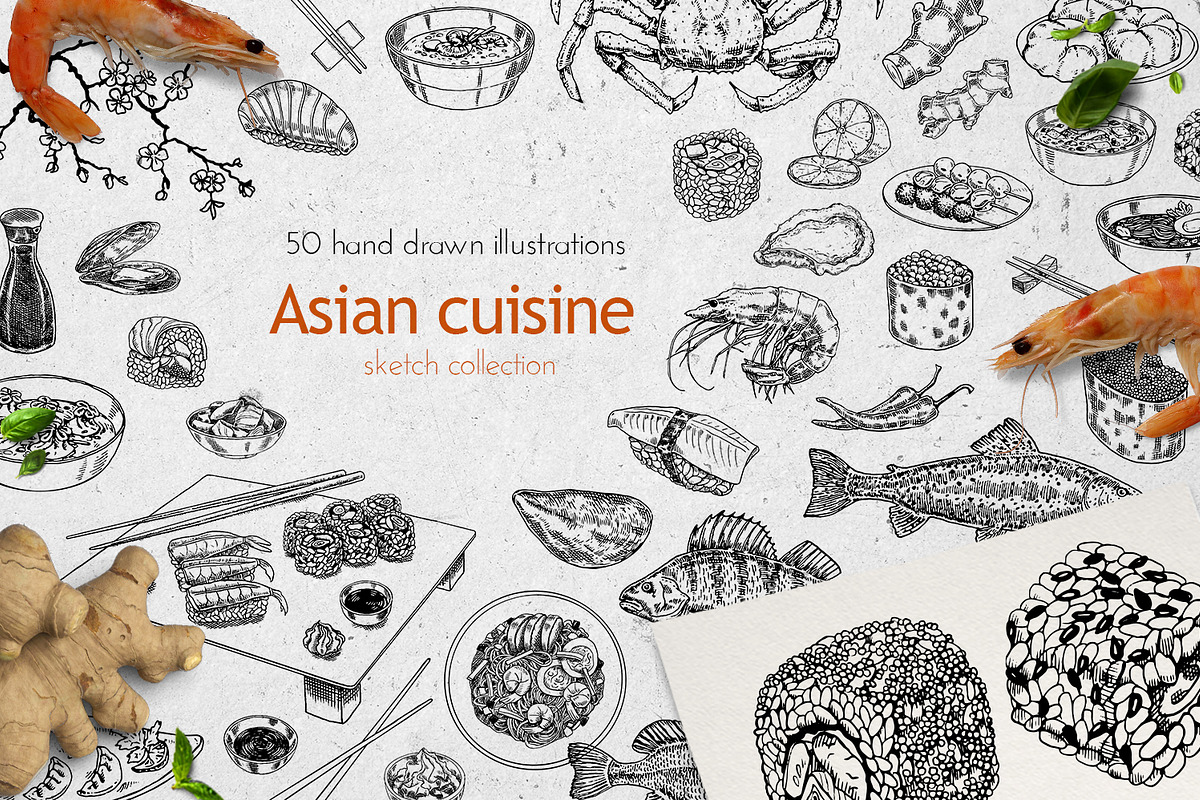 Traditional Asian cuisine sketch, a Food Illustration by Evgeniia Lanskikh (Photo 1 of 5)