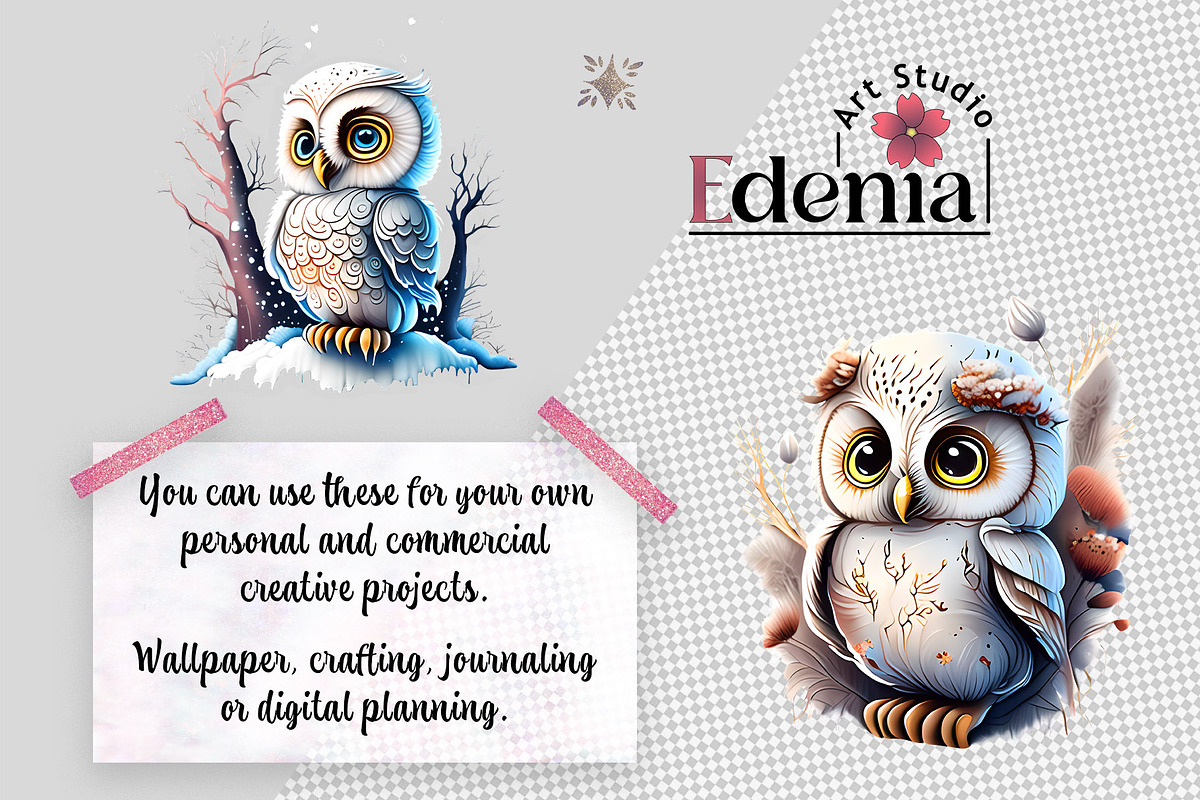 Cute Winter Owls Clipart Sublimation, an Animal Illustration by EdeniaArtStudio (Photo 2 of 6)