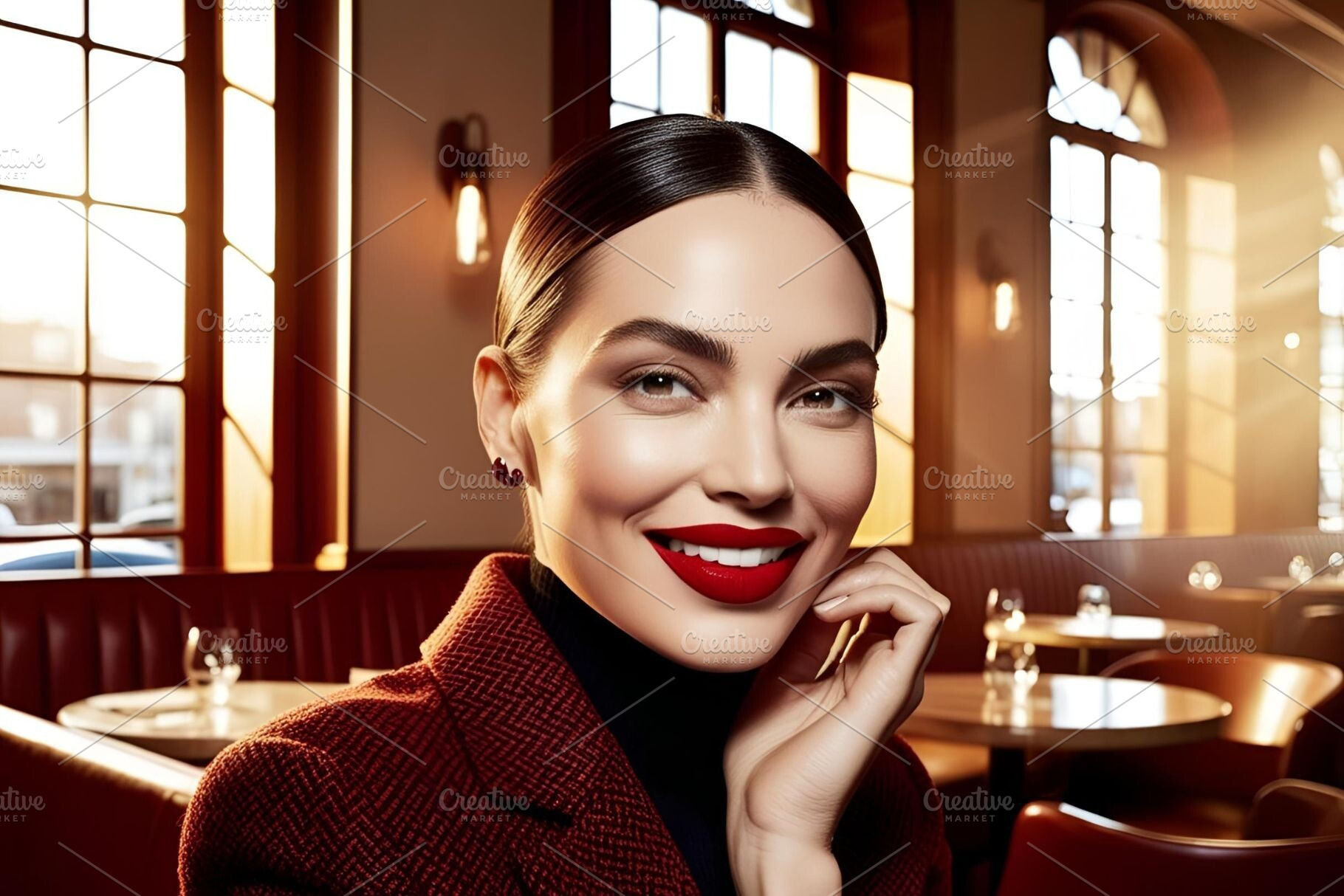 Red lips pretty woman stock image, a Beauty & Fashion Photo by ComfortQ