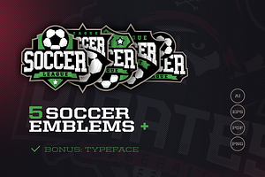 5 Soccer Emblems + Typeface