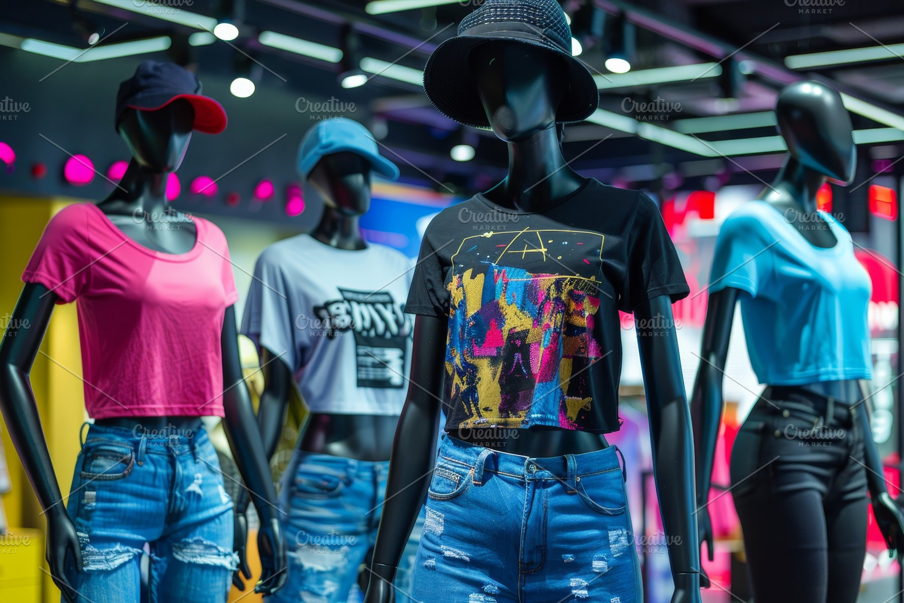 Mannequins in hats and trendy attire, a Photo by Iftikhar Alam
