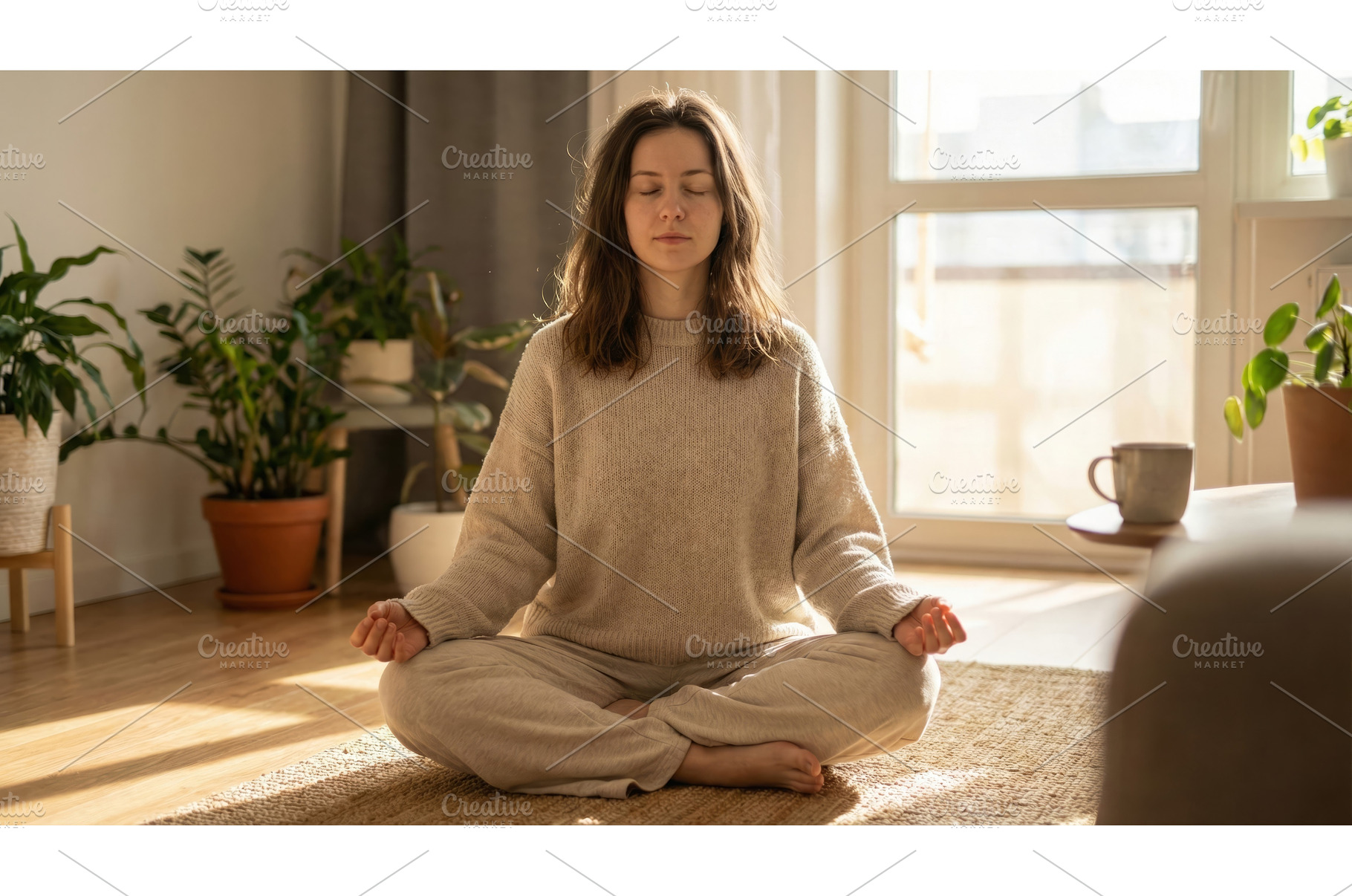 Woman Practicing Yoga at Home, an Architecture Photo by CREATIVEDEF