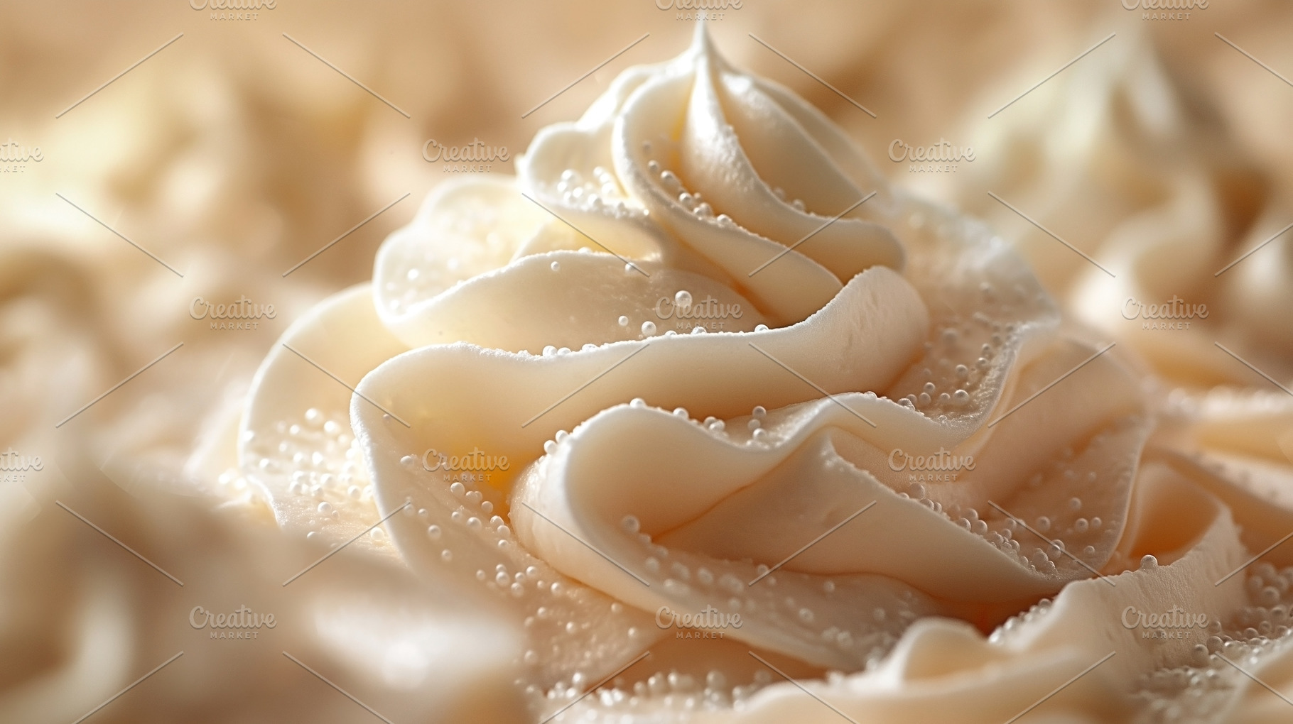 A close-up of elegant swirls of creamy frosting, showcasing intr, a Food & Drink Photo by ImageMir