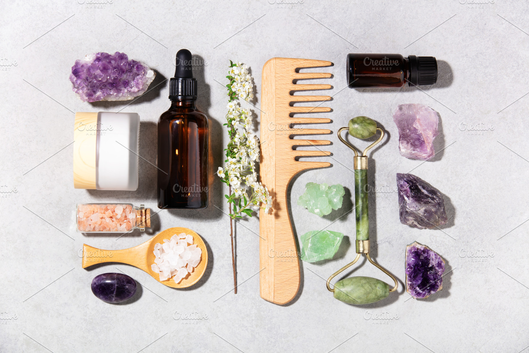 Natural Spa and Beauty Tools with Crystals and Essential Oils Fl, a Beauty & Fashion Photo by Natalia Klenova's Shop