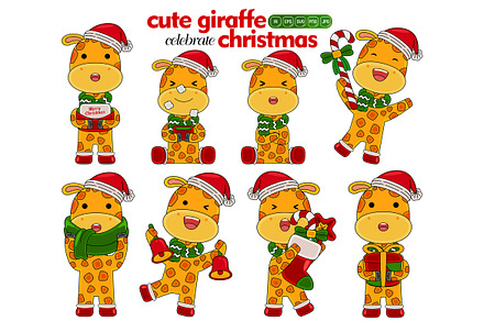cute giraffe celebrate christmas