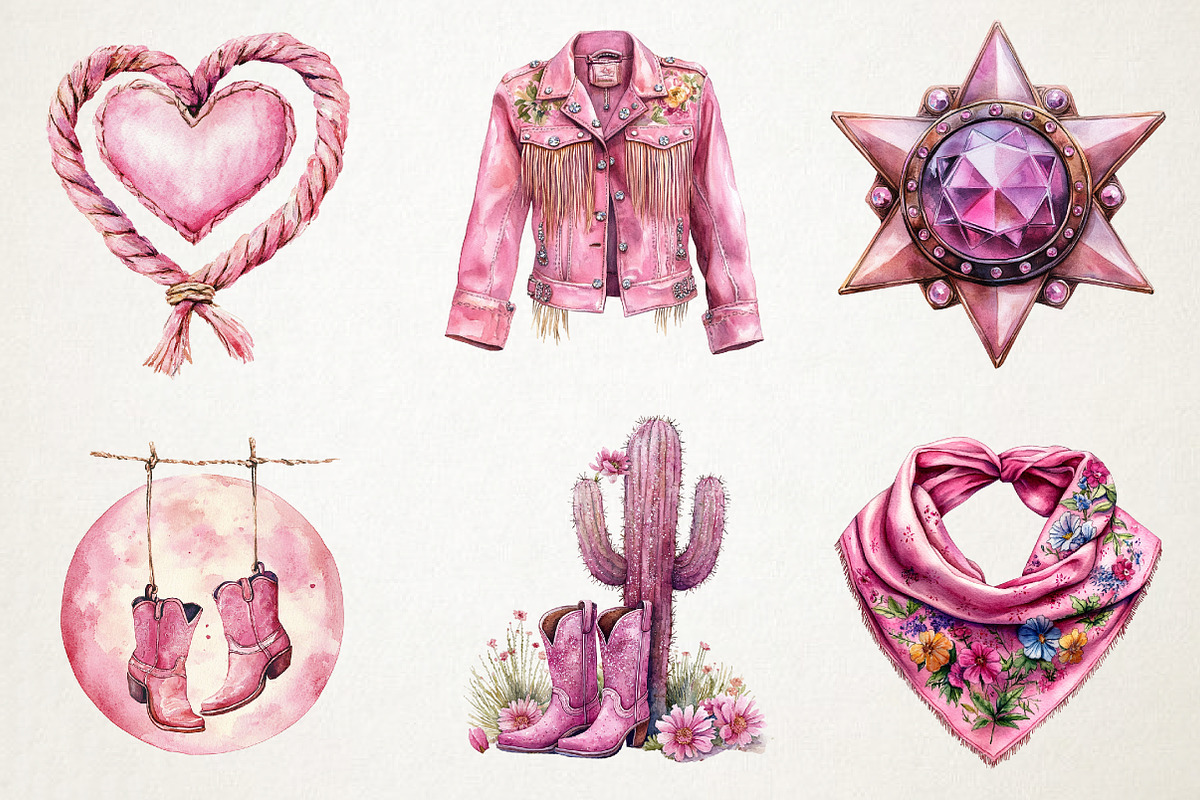 Pink Disco Cowgirl Watercolor Clipar, an Illustration by RobertsArt (Photo 5 of 7)