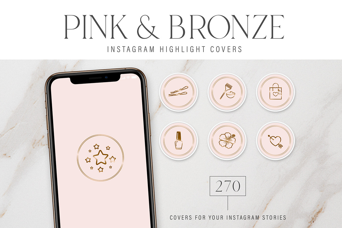 Pink & Bronze Instagram Story Covers, a Social Media Template by Indie Grace Design (Photo 1 of 7)