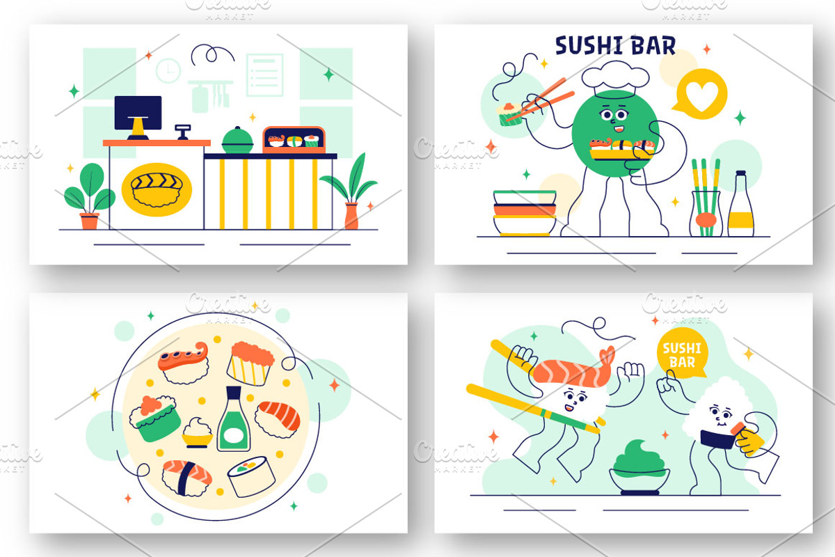 10 Sushi Bar Illustration, a Food Illustration by denayunebgt (Photo 3 of 4)