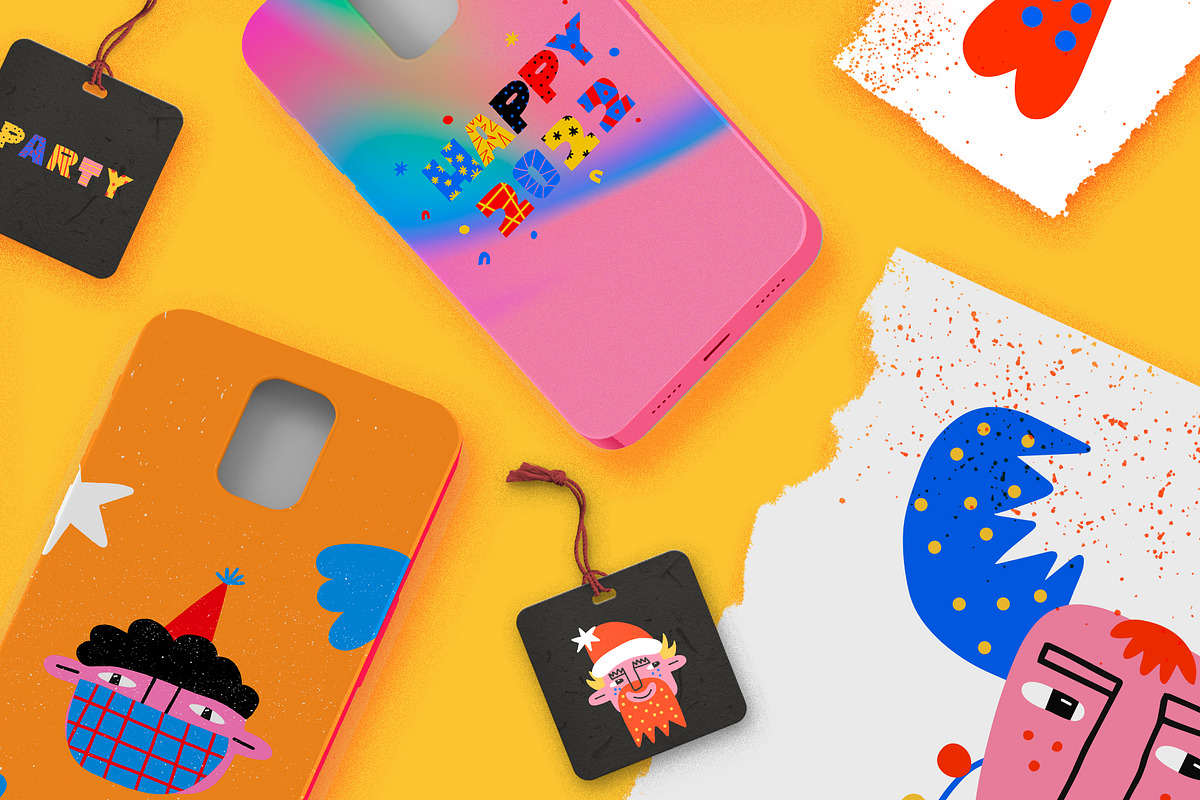 80s Christmas vibrant crazy stickers, an Illustration by okchizh (Photo 7 of 7)