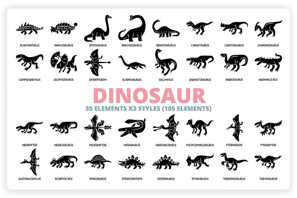 38 Dinosaur Elements x3 Styles, a Graphic by monkik (Photo 1 of 22)