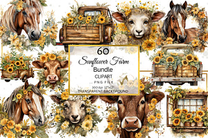 Watercolor Sunflower Farm Clipart