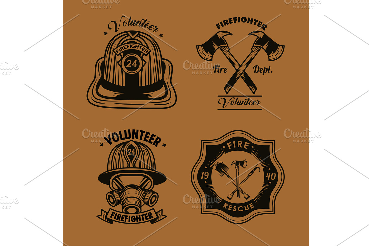 firefighter badges icons, an Object Illustration by studiogstock