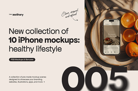 10 iPhone Mockups: Healthy Lifestyle, an iPhone Mockup by (the) aesthory
