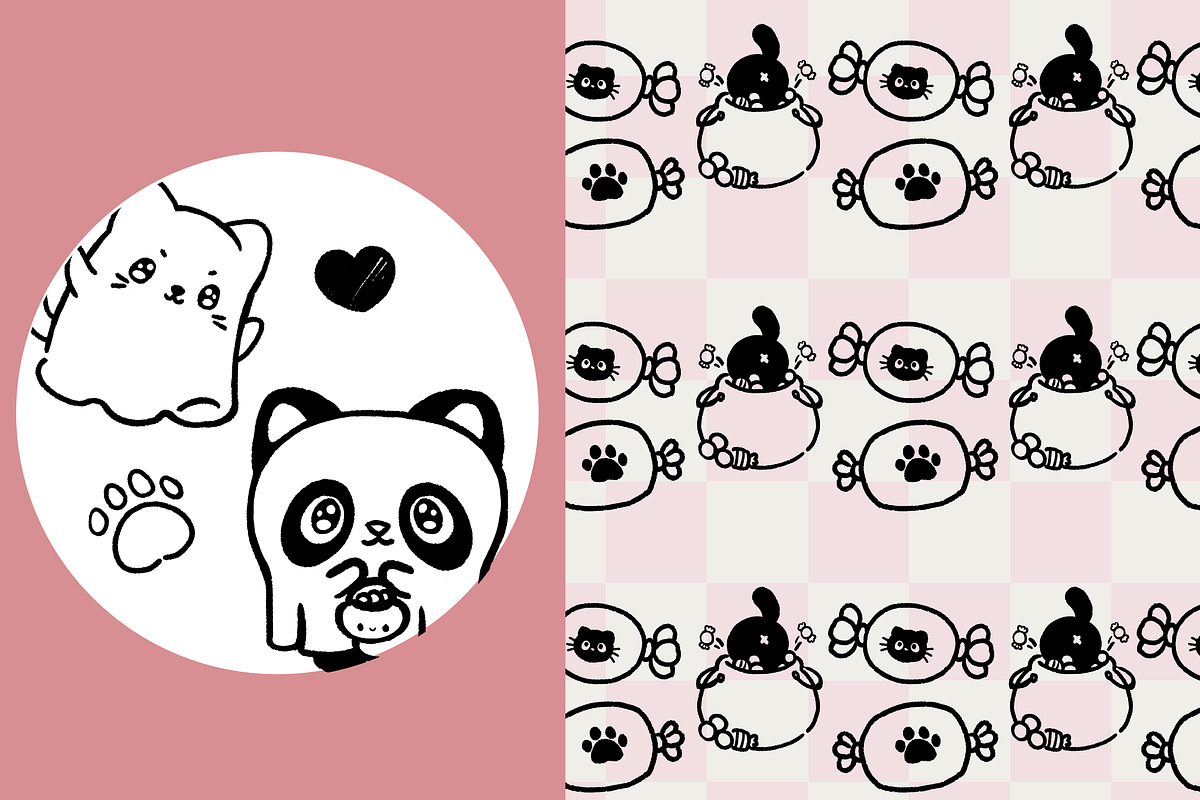 Kawaii Black Cat Line Art, a Seasonal Illustration by TheClipAtelier (Photo 3 of 3)