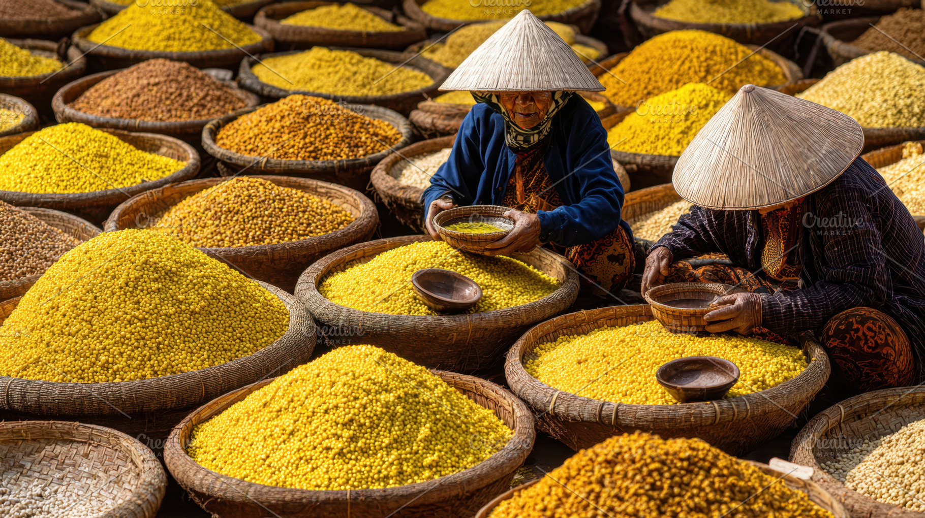 Grain workers sorting baskets, a Photo by Beautiful things
