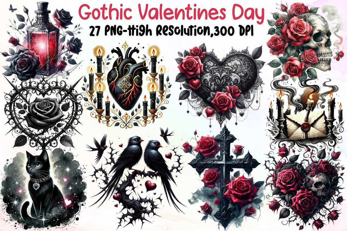 Gothic Valentines Day Clipart PNG, an Illustration by Sublimation Artist (Photo 1 of 6)