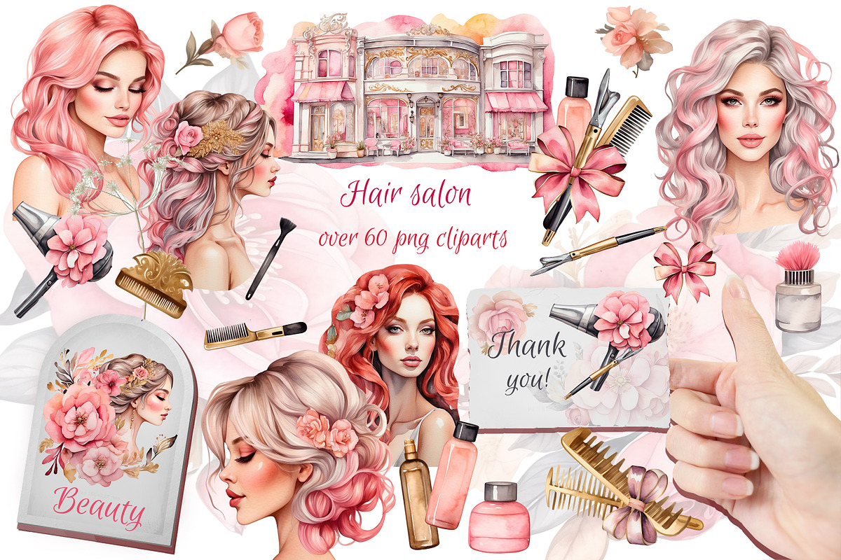 Hair salon png clipart, beauty png, an Object Graphic by Mrs.Swan_Design (Photo 1 of 6)