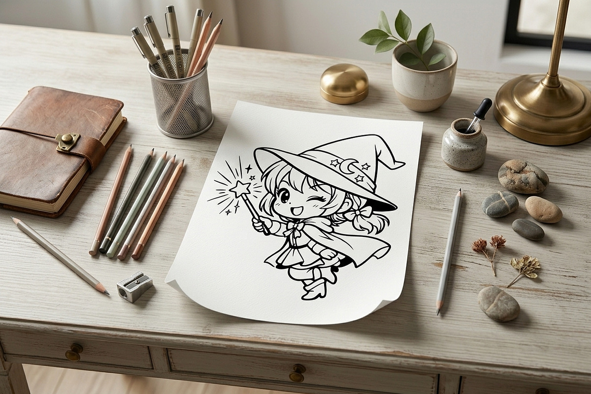 Cute Wizard Coloring Book Pages vol1, a Seasonal Illustration by ikarifq shop (Photo 5 of 5)