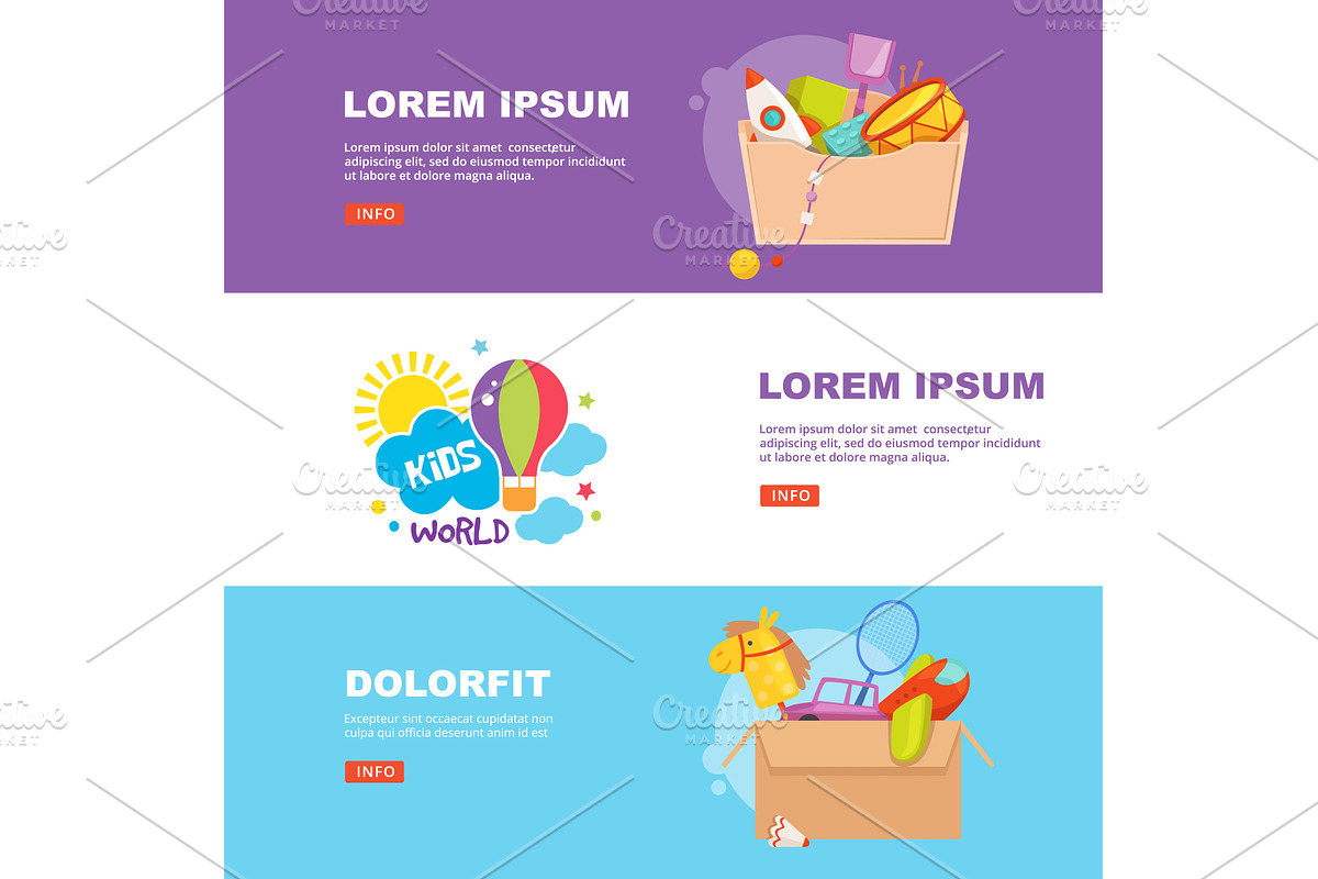 Kids banners. ads template with, an Illustration by Onyx