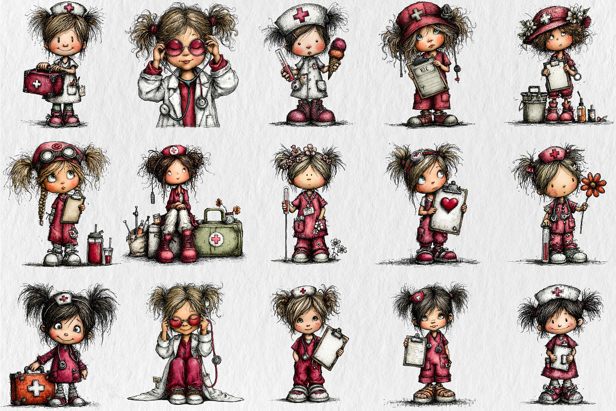 Whimsical Nurse Girls Clipart, a Seasonal Illustration by Rose Art (Photo 2 of 5)