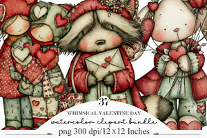 Whimsical Valentine Clipart, an Illustration by Designking