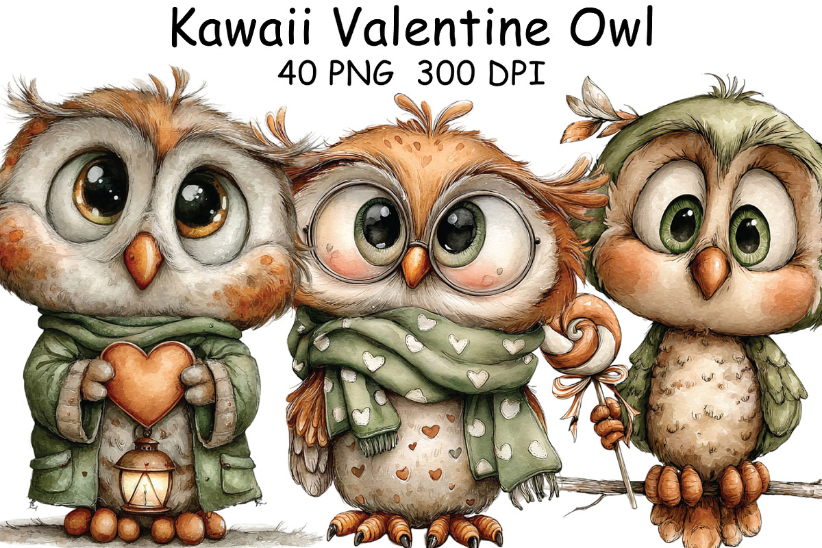 Whimsical Kawaii Valentine Owl PNG, an Illustration by CraftArtStudio (Photo 1 of 6)