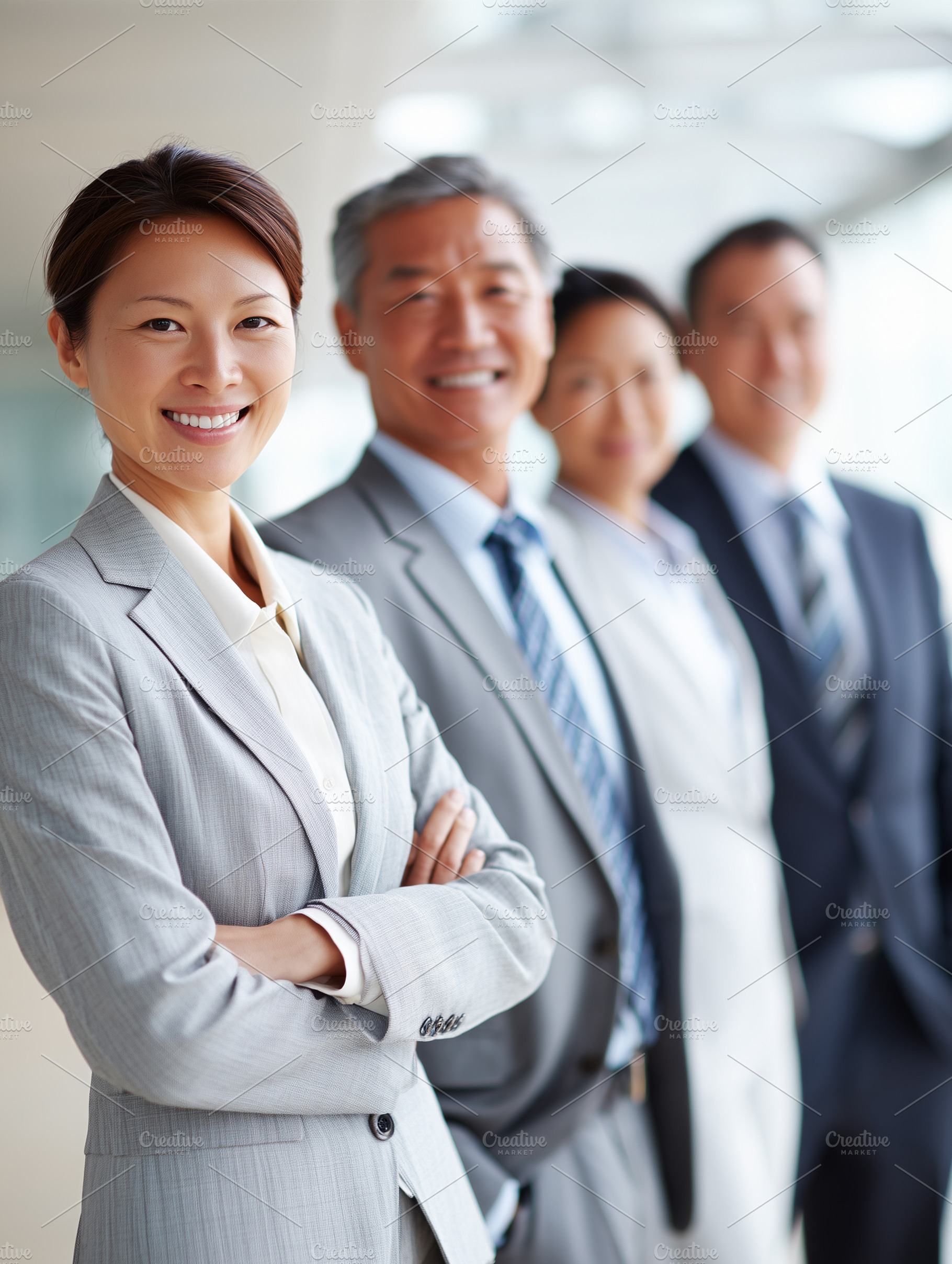 Confident Asian business team stand, a Business Photo by MistyDay