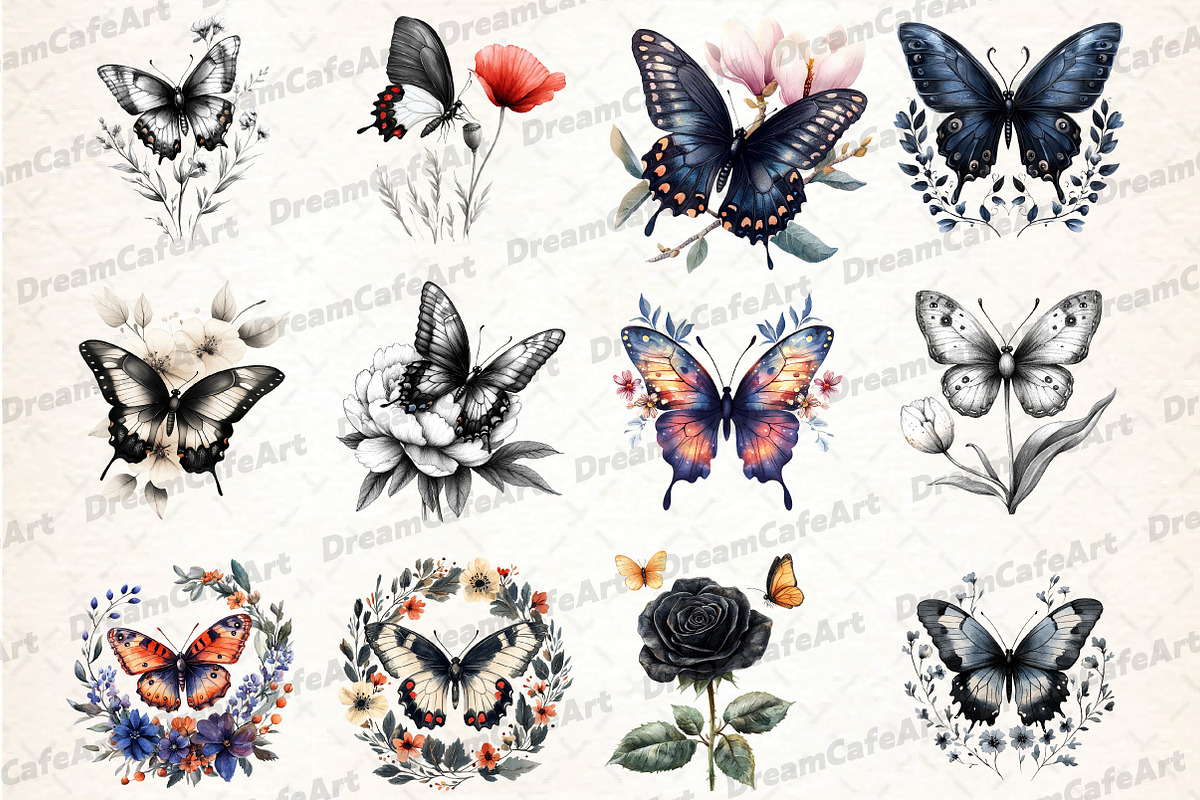 Black and White Butterfly and Flower, an Illustration by DreamCafeArt (Photo 3 of 5)