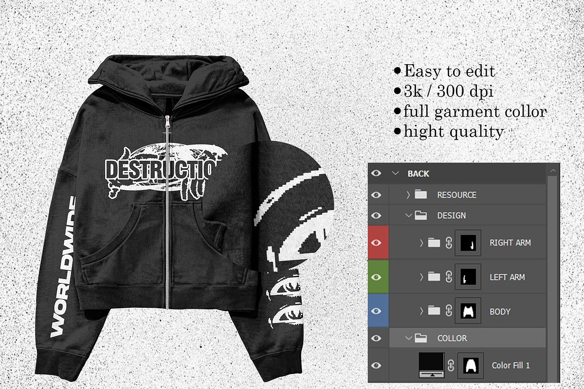 Mockup hoodie Zipper - vintage, a Hoody Mockup by arseavin project (Photo 2 of 3)