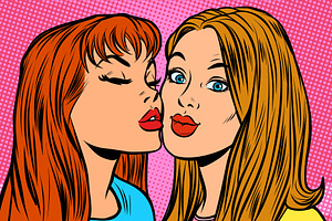 woman kissing girlfriend on the, a Person Illustration by studiostoks