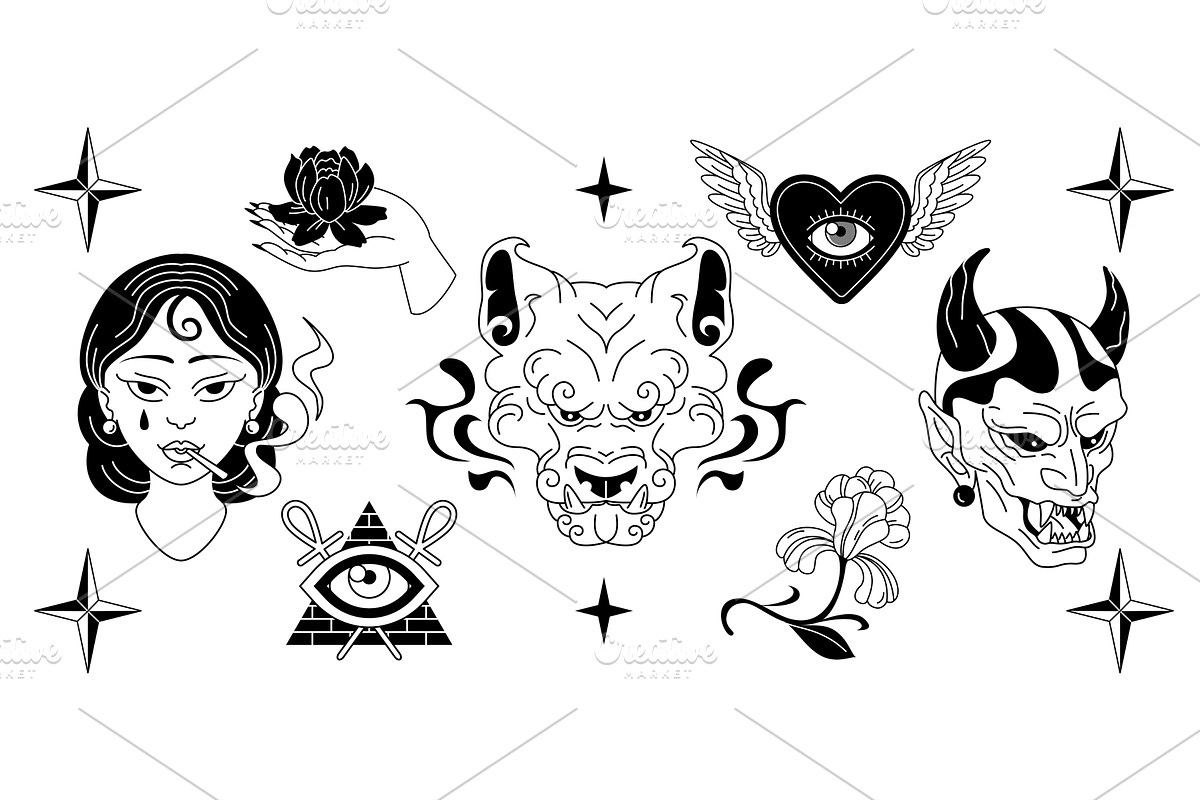 Old school tattoo collection, an Object Illustration by art PVP - market