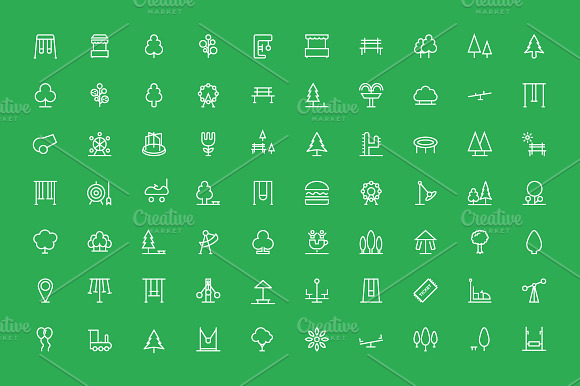 70 Park Outline Icons Set