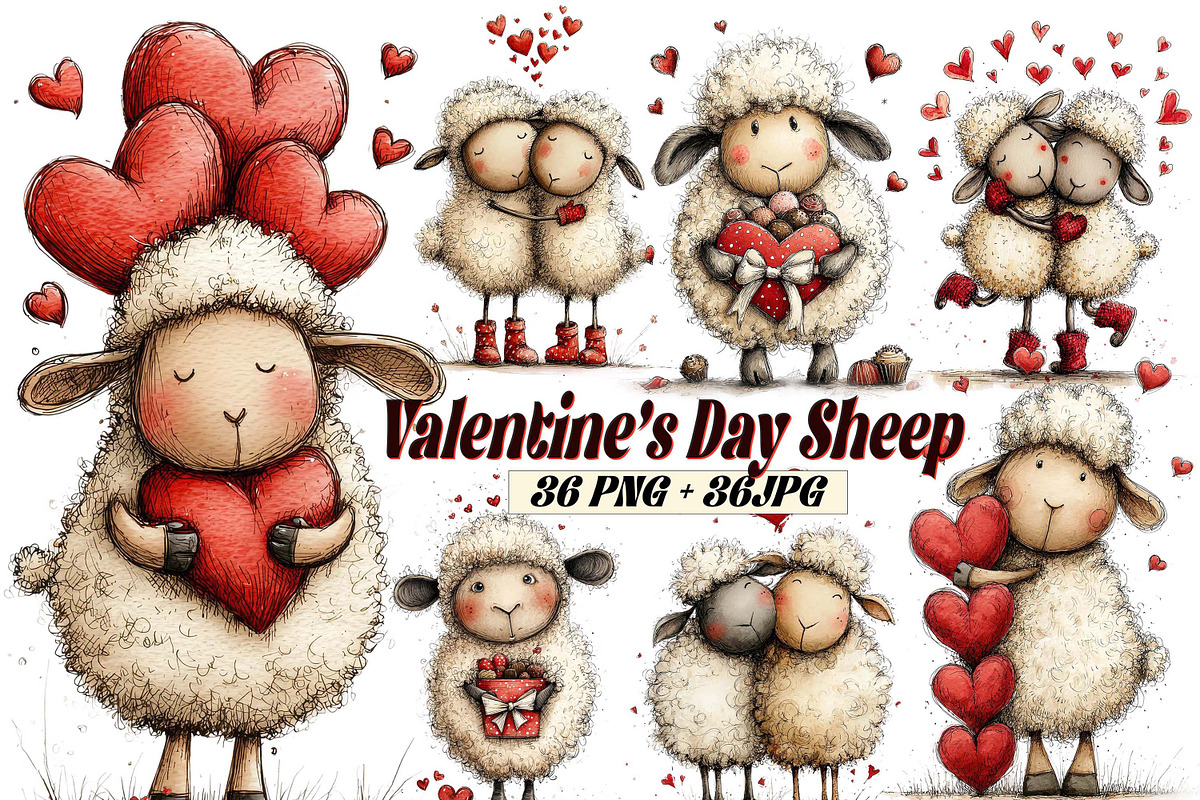 Whimsical Valentine Sheep Clipart, a Graphic by one-touch (Photo 1 of 16)