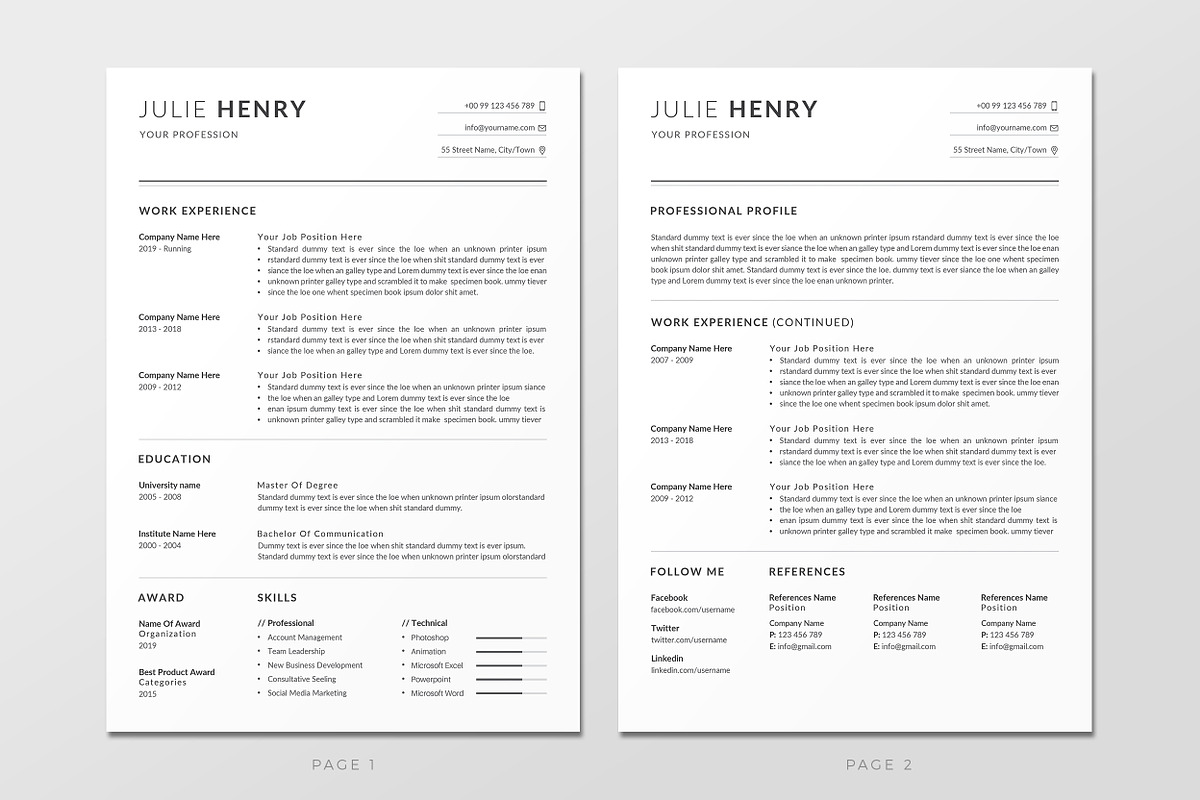 Resume Template / CV, a Resume Template by Creatune (Photo 2 of 6)